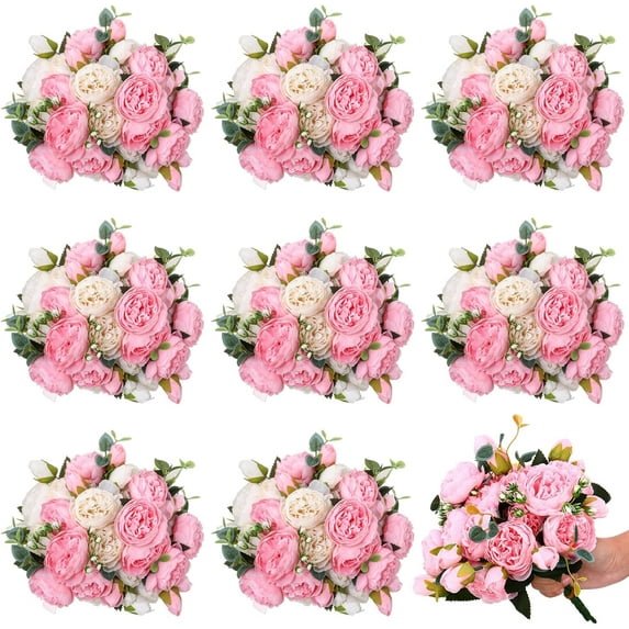 24 Bundles Artificial Peonies Flowers Wedding Faux Flowers Silk Peony Bouquet Bulk Bride Fake Florals Arrangements for Table Centerpieces Wedding Party Vase Decor (Light Pink)