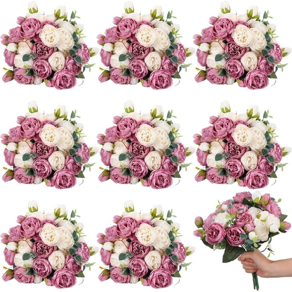 24 Bundles Artificial Peonies Flowers Wedding Faux Flowers Silk Peony Bouquet Bulk Bride Fake Florals Arrangements for Table Centerpieces Wedding ​Party Vase Decor (Light Pink)