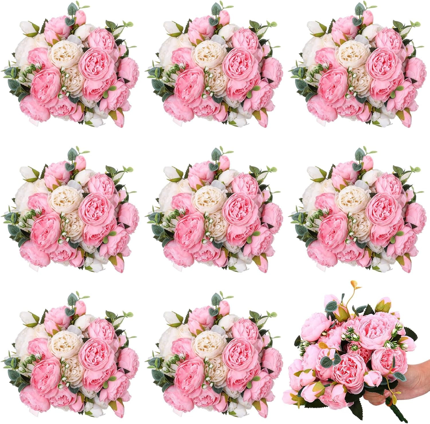 24 Bundles Artificial Peonies Flowers Wedding Faux Flowers Silk Peony Bouquet Bulk Bride Fake