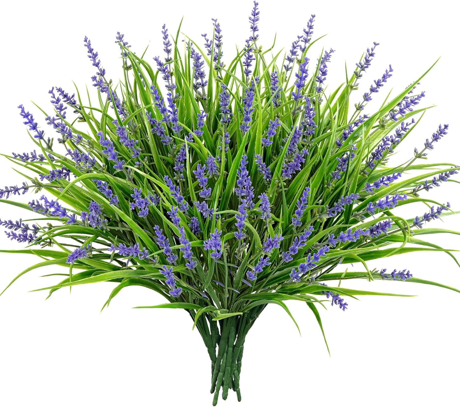 24 Bundles Artificial Plants Flowers Outdoor, Faux Lavender Fake Monkey Grass UV Resistant Plastic Plant for Porch Garden Patio Window Home Decor, Purple