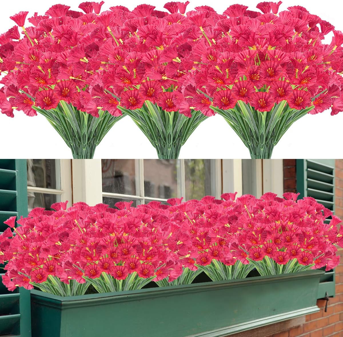 24 Bundles Artificial Silk Flowers Outdoor UV Resistant Fake Plastic Plants Indoor Outside Hanging Plants Garden Porch Window Box Home Wedding Farmhouse Decor ()