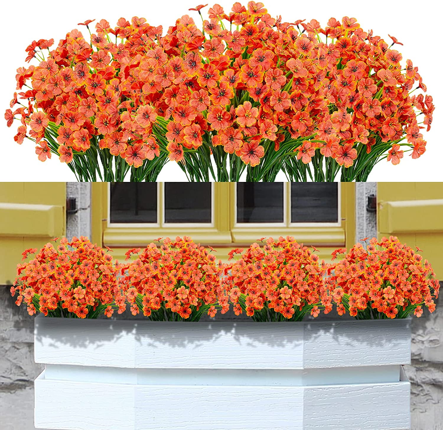 24 Bundles Artificial Violet Flowers Outdoors UV Resistant Fake Plastic Silk Flowers Faux Plants for Indoor Outside Porch Window Garden Decoration (Orange)