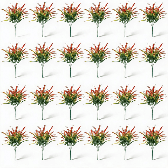 24 Bundles Red Fake Grass, 15-Inch Artificial Outdoor Plants for Porch, Patio & Garden Planters