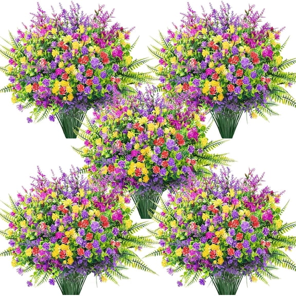 24 Bundles UV Resistant Fake Flowers Spring Artificial Flowers for Outdoors for Garden Patio Porch Farmhouse Home Window Box DecorColourful