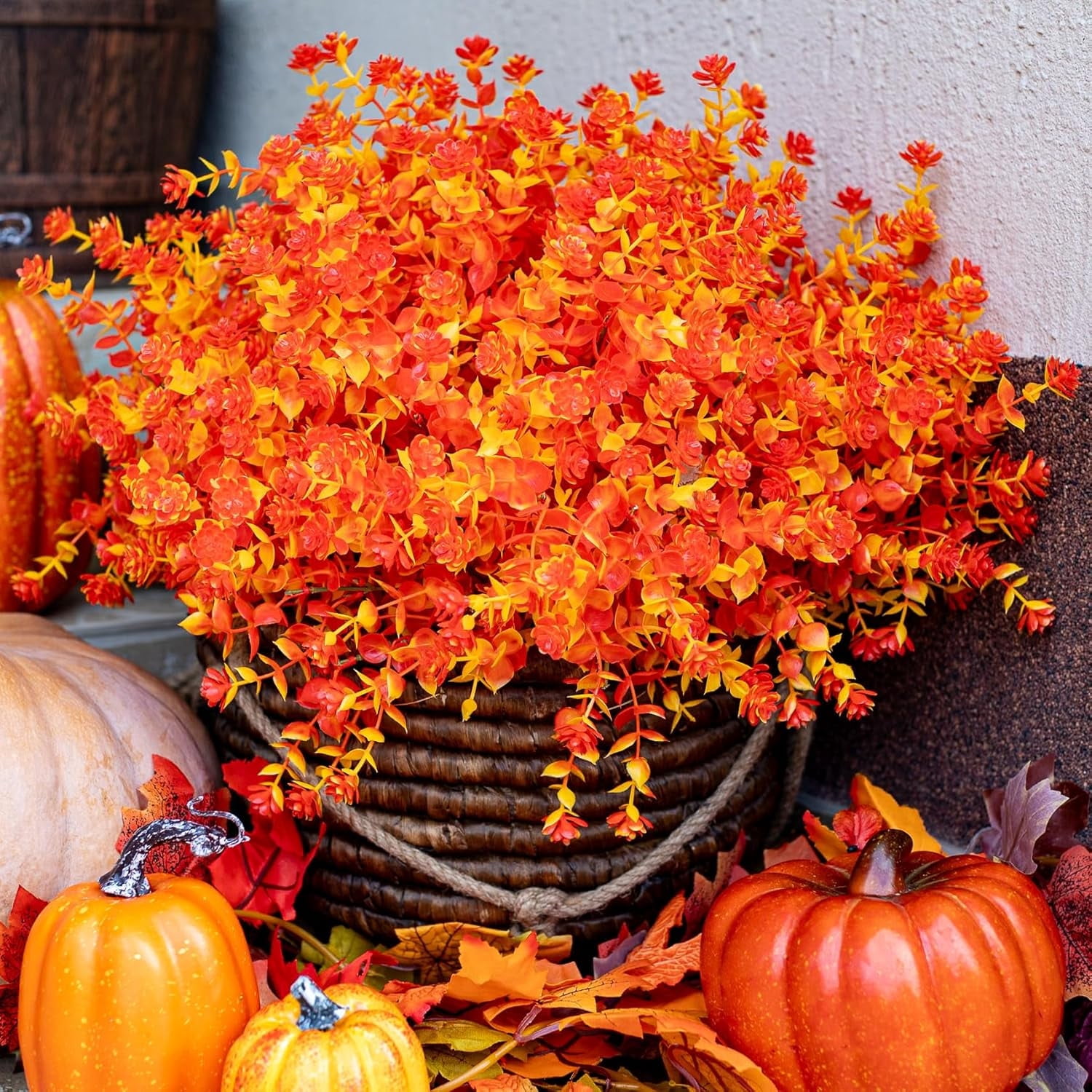 12 Bundles Artificial Fall Flowers, Fake Outdoor UV Resistant Autumn ...