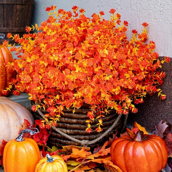12 Bundles Artificial Fall Flowers, Fake Outdoor UV Resistant Autumn Plants for Home Kitchen Christmas Festival Thanksgiving Autumns Decoration( Falll Orange yellow)