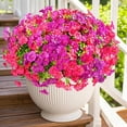 thumbnail image 1 of Artificial Fake Flowers Plant for Outdoors, 12 Bundles Faux Morning Glory UV Resistant Realistic Silk Flowers for Outside Planter Front Door Porch Patio Yard Spring Summer Decor (Fuchsia & Rose ), 1 of 5