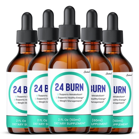 24 Burn Drops, High Potency Formula, 24 Burn Supplement, Liquid Extract For Overall Wellness, Burn and Performance 60 ML (5 Pack)