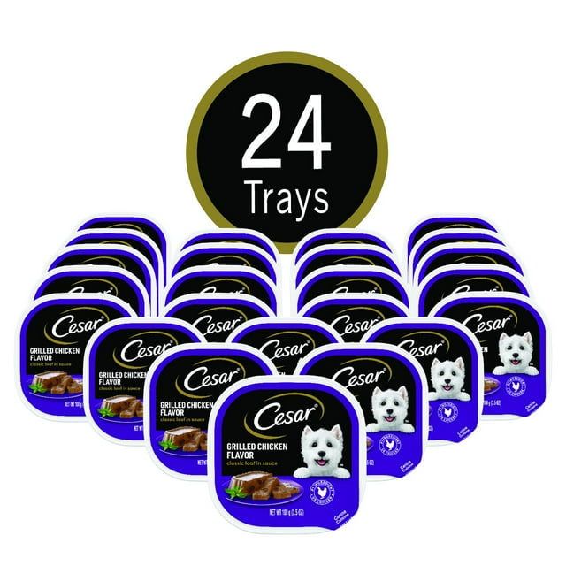 (24 CT) CESAR Soft Wet Dog Food Classic Loaf in Sauce Grilled Chicken