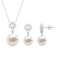 thumbnail image 1 of Rosec Jewels Cultured Freshwater Pearl Drop Jewelry Set with Moissanite Flower - AAA Quality Pearl Pendant Earrings Set - Ready to Gift, 14K White Gold, 1 of 8
