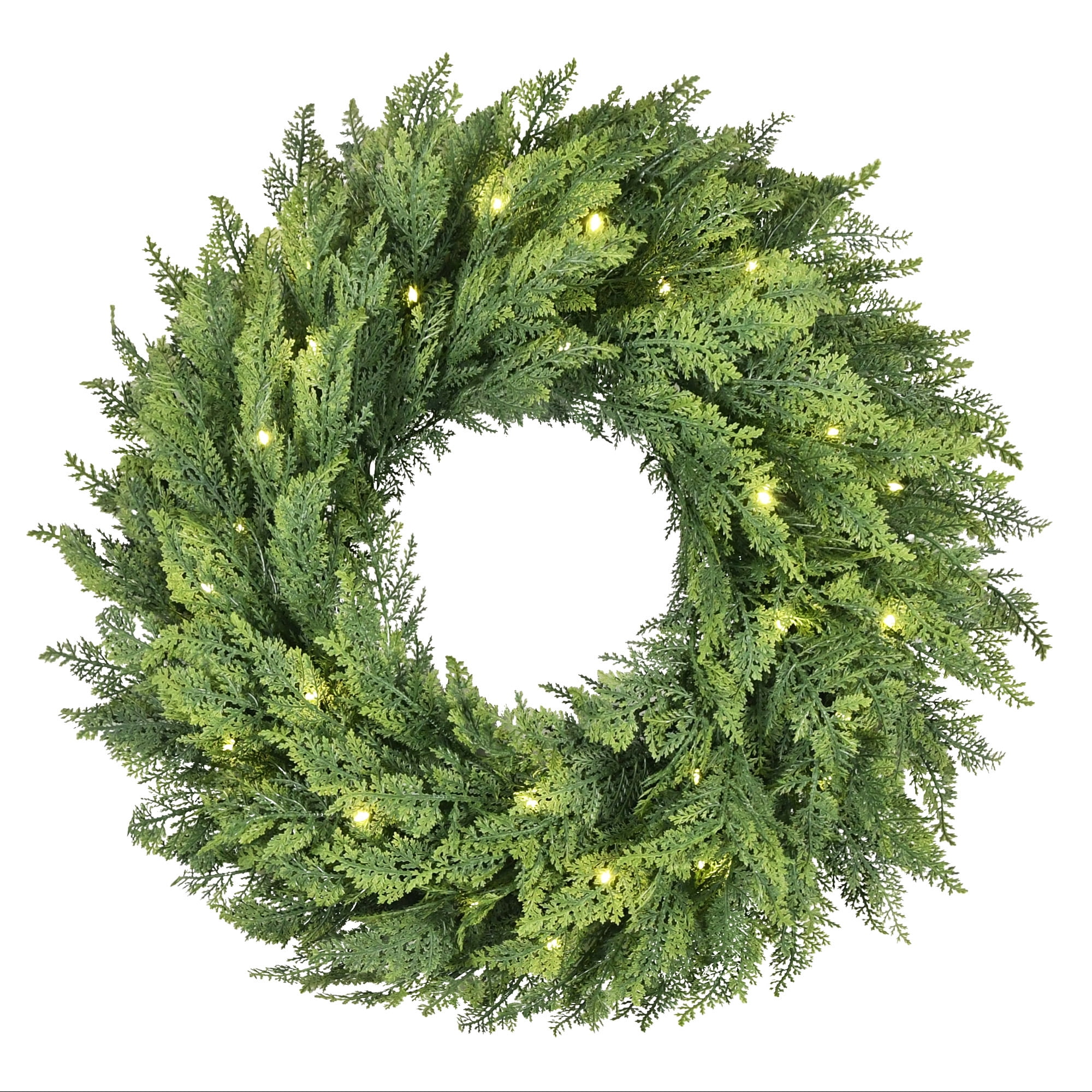 My Texas House Pre-Lit Cypress Artificial Christmas Wreath, Green, 24"
