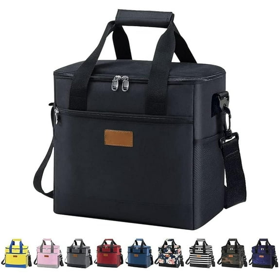 24 Can Thermal Cooler Bag Collapsible, Insulated Leakproof Lunch Tote with Side Pockets, Large CapacityCarrier for Camping Beach Office, New Black