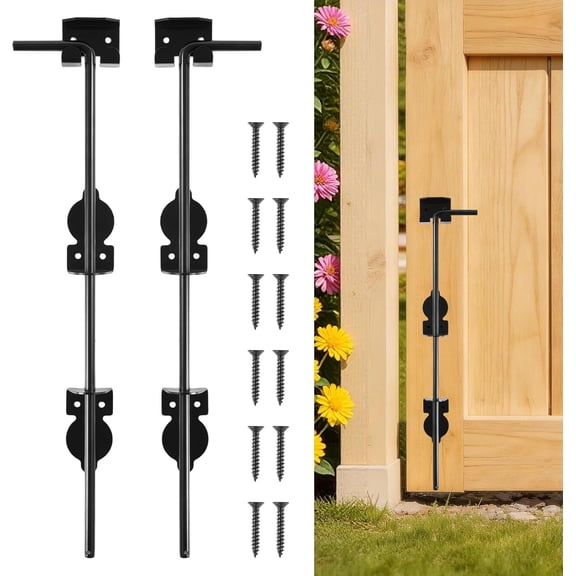 24" Cane Bolt Heavy Duty Drop Rod Gate Stopper Hardware, Gate Ground Latch for Wooden Fences Metal Gates Doors, Gate Drop Pin for Holding Gate to The Ground, Black Finish(2 Pack)