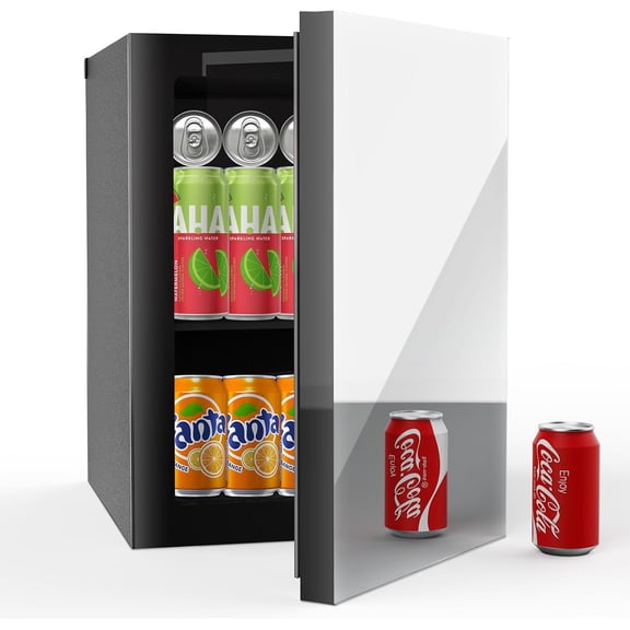 24 Cans/20L Beverage Refrigerator Cooler and Skincare Mini Fridge with Mirrored Front Door & Temperature Control, Countertop Small Fridge for Soda, Beer and Cosmetics, Skincare