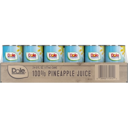 (24 Cans) Dole All Natural 100% Pineapple Juice, 6 fl oz Can