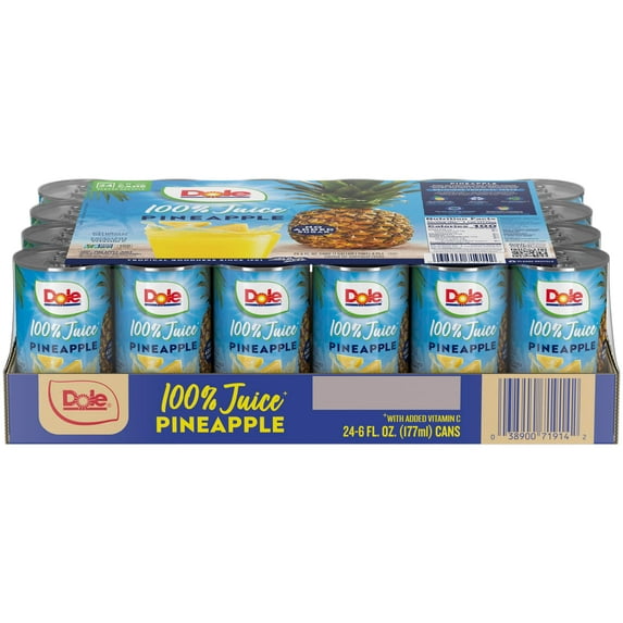 (24 Cans) Dole All Natural 100% Pineapple Juice, 6 fl oz Can