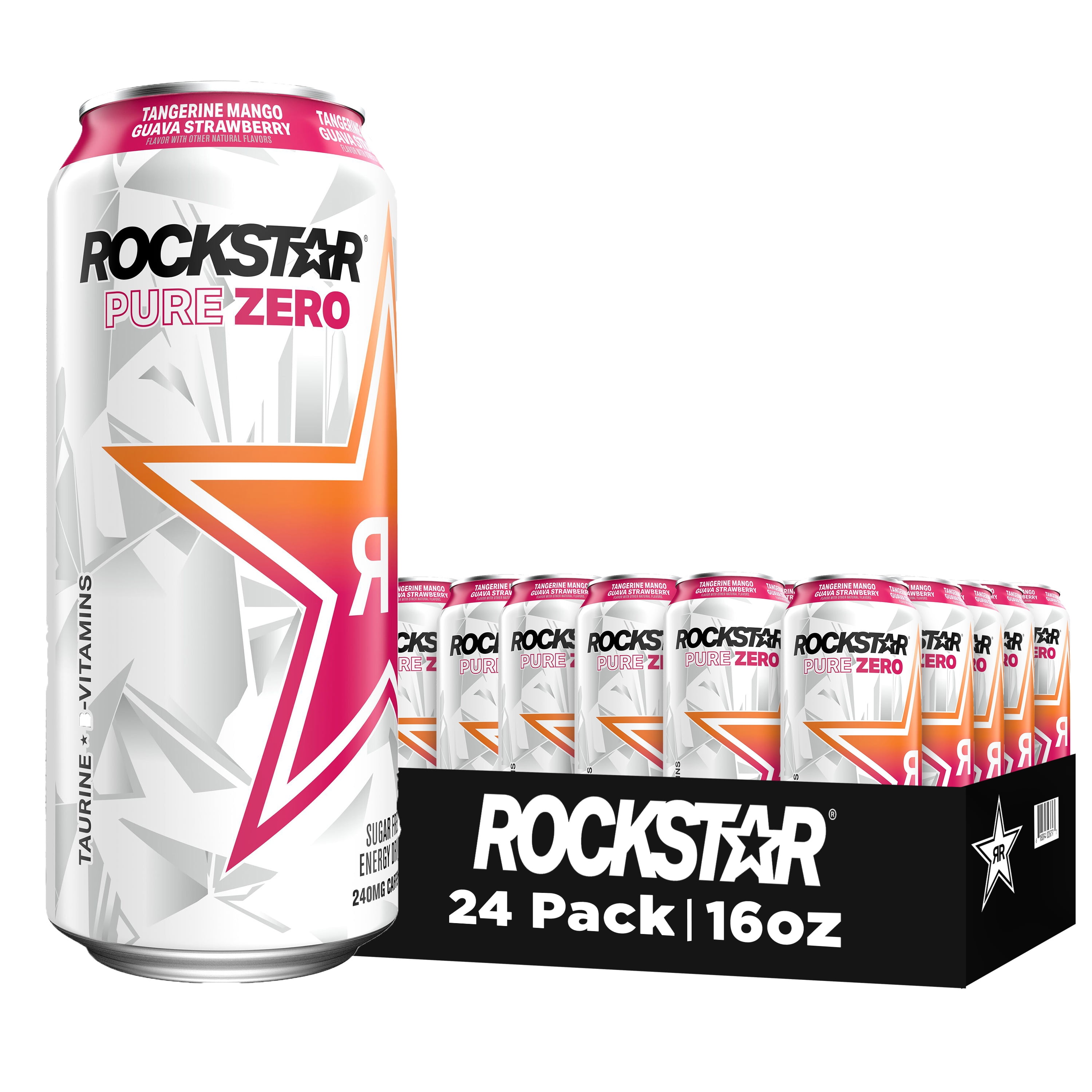 (24 Cans) Rockstar Pure Zero Energy Drink, Tangerine Mango Guava Strawberry, 16 fl oz