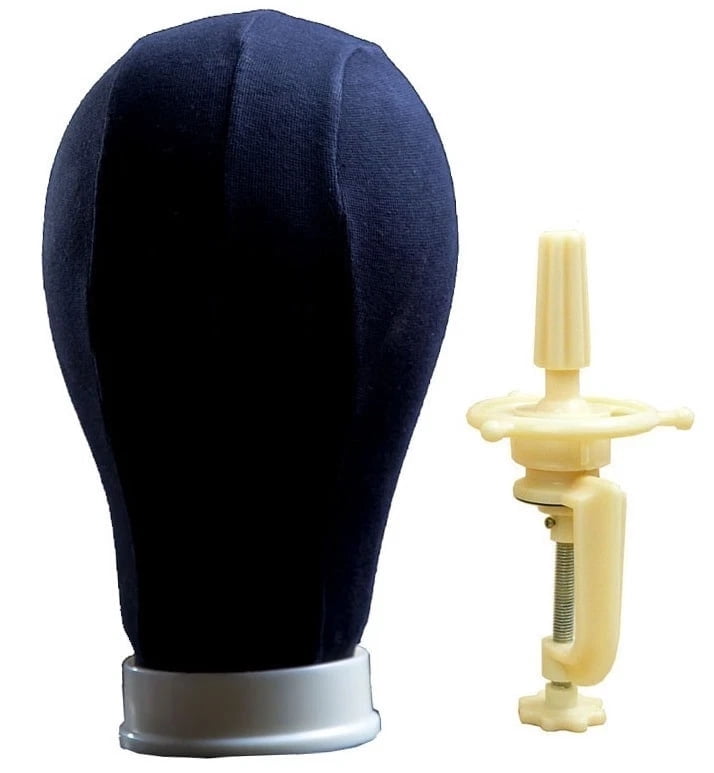 24" Canvas Wig Head Millinery & Lace Hats Mannequin Beige Black Cork Block with Clamp