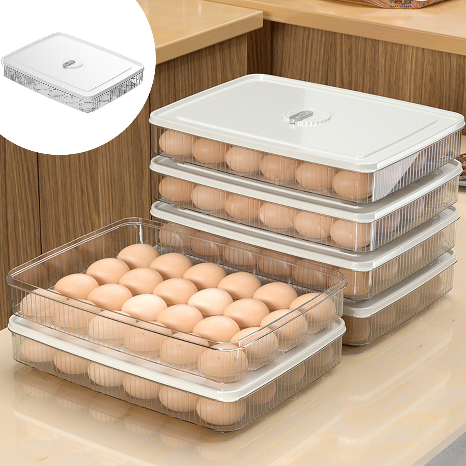 24 Capacity Clear Egg Storage Container Stackable Fridge Organizer 