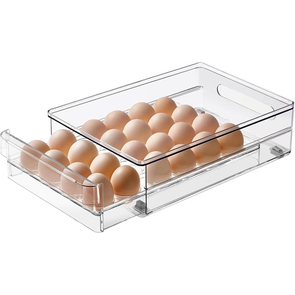 24 Capacity Egg Holder for Refrigerator Organizer Bins, Egg Storage Container with Non-Slip Pads, Space-Saving Egg Tray for Fridge Drawer