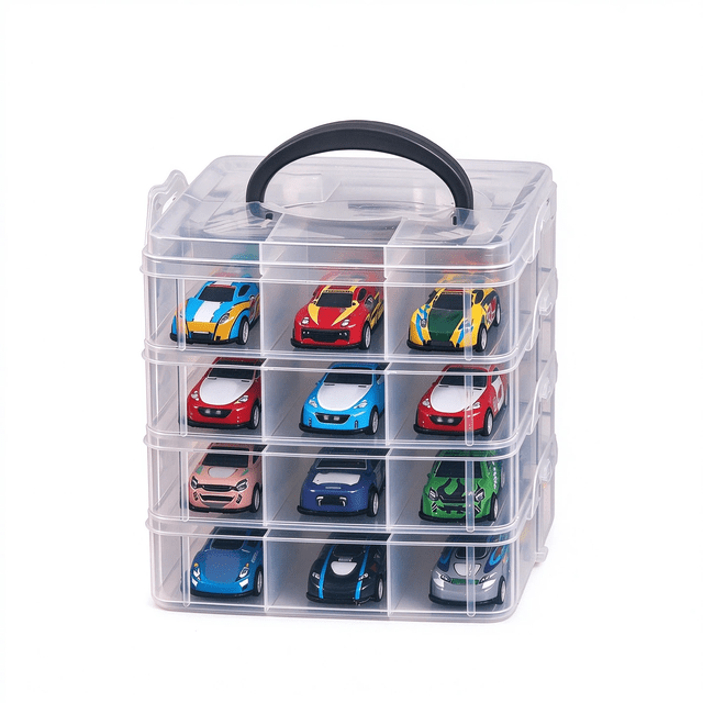 24 Car 4 Tier Toy Car Storage Case, Clear Plastic Stackable Organizer ...