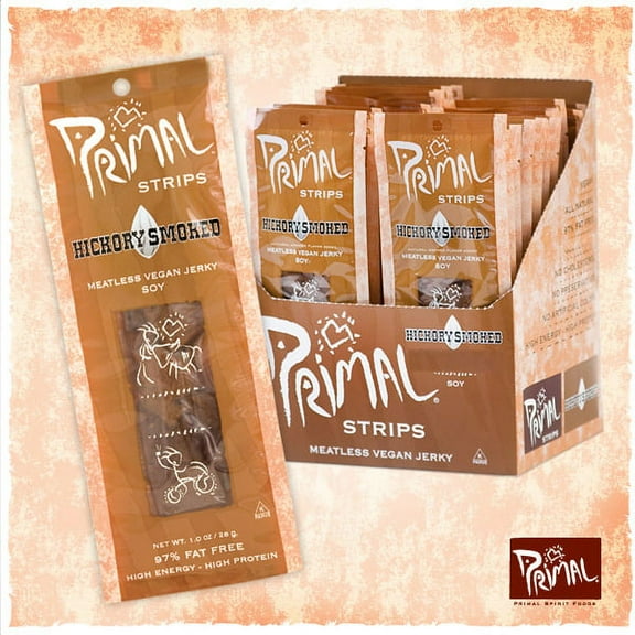 (24 Case)Primal Strips Vegan Jerky Meatless Soy Hickory Smoked , 1 oz.