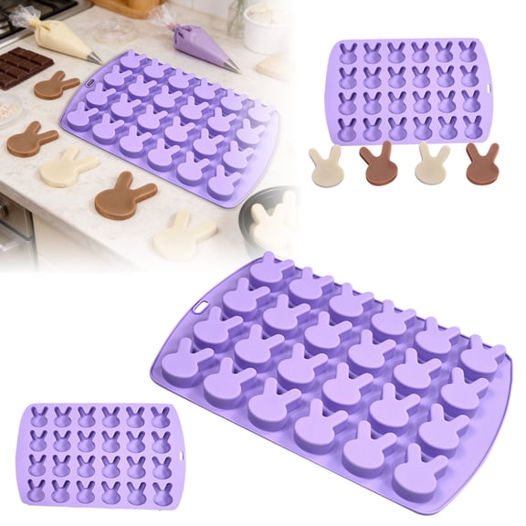 24 Cavity Easter Rabbit Silicone Baking Mold, Bunny Shaped Non-Stick Tray for Chocolate, Candy, Cake & Easter Pastry Making