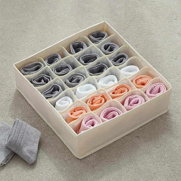 24 Cell Non Woven Fabric Closet Organizer Underwear & Sock Storage Box 32x32x10cm Gray Beige Washable Drawer Divider Space Saving Cabinet Organizer