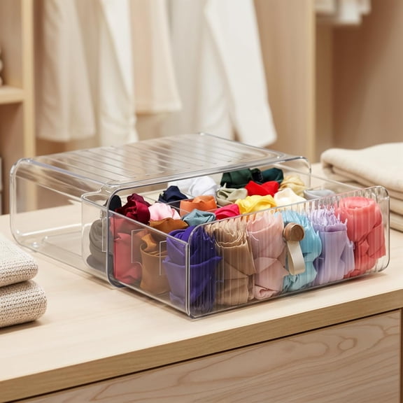24 Cell Plastic Sock Organizer Underwear Drawer Organizer Acrylic Stackable Storage Drawer Underwear Storage Box with Dividers for Panties Closet Bra Baby Clothes Belts Ties Scarf