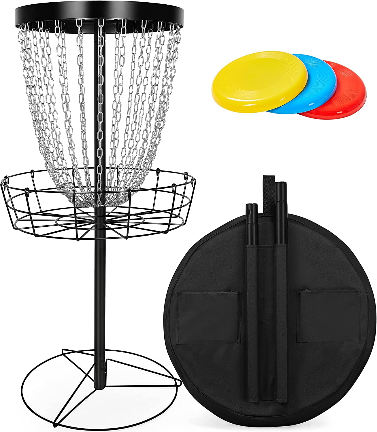 24Chain Disc Golf Basket with 3 Discs and Weather Resistant Carrying