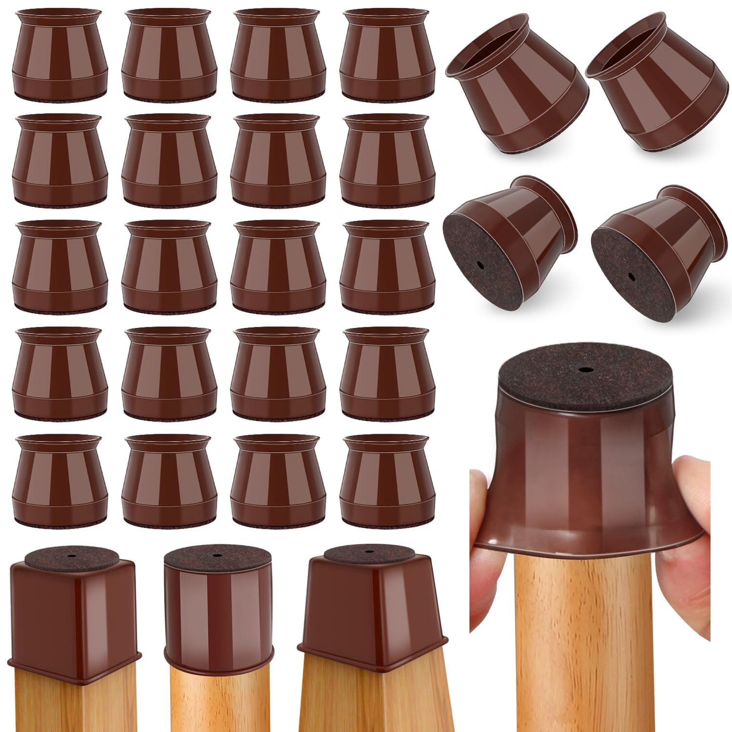 24 Chair Leg Floor Protectors Round  Silicone Felt Furniture Pads Caps Covers For Hardwood Floors (fit 1-5/16" To 2")