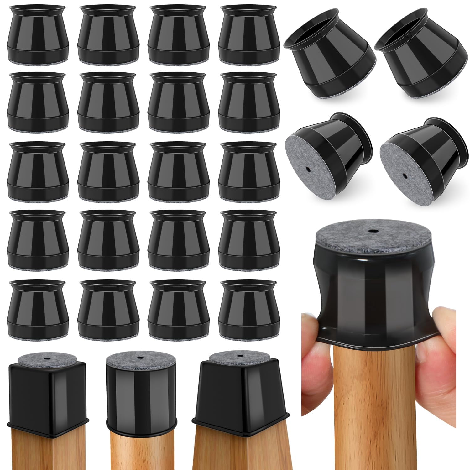 24 Chair Leg Floor Protectors Round  Silicone Felt Furniture Pads Caps Covers For Hardwood Floors (fit 15/16" To 1-5/16")
