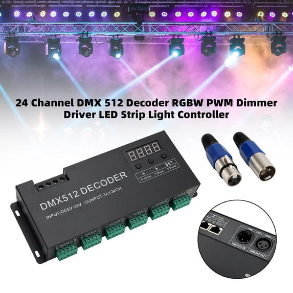 24 Channel DMX 512 Decoder RGBW PWM Dimmer Driver LED Strip Light ...