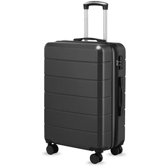 24" Checked Medium Expandable Hardside Luggage,Spinner Suitcase with TSA Lock,Blue - EX-Lite