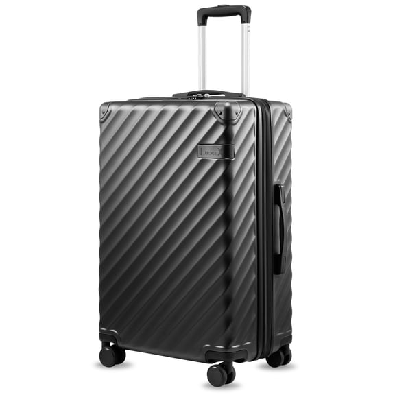 24" Checked Medium Expandable Hardside Spinner Suitcase with TSA Lock,Charcoal Metallic