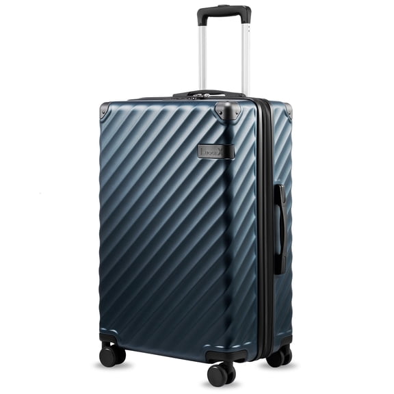 24" Checked Medium Expandable Hardside Spinner Suitcase with TSA Lock,Navy