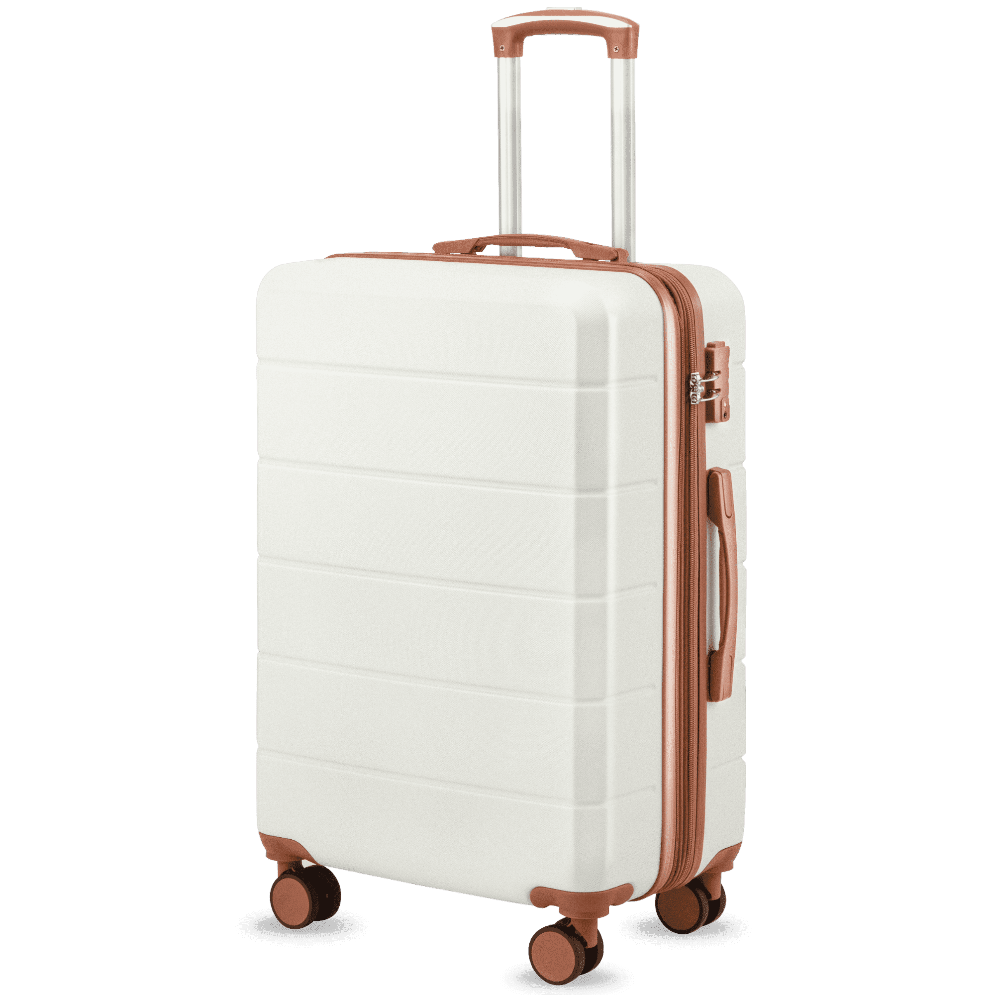 24" Checked Medium Luggage,Expandable Hardside Spinner Suitcase with TSA Lock,White - EX-Lite