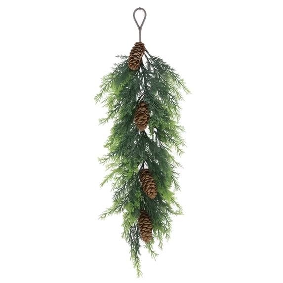 24'' Christmas Door Swag Norfolk Faux Pine Greenery, Christmas Teardrop with Pinecones, Hanging Xmas Swags for Decorating Front Door, Wall, Window, Fireplace, Outdoor Holiday Decor