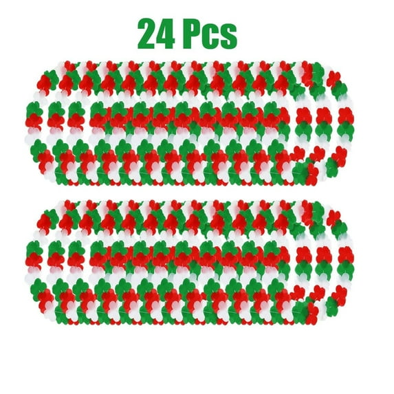 24 Christmas Leis in July Green Red White 2 Styles Flower Leis Bulk Tropical Hawaiian Flower Necklaces Christmas Theme Luau Dance Garlands Decoration Beach Pool Party Favor Supplies