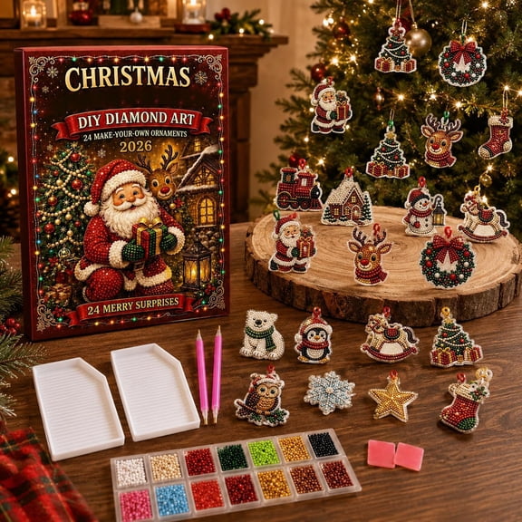 24 Christmas Ornaments to Make & Hang Sets, DIY Diamond Painting Art Kit Christmas Diamond Beads Art Craft for Adults Beginner, Xmas Gemstone Dots for Tree Hanging & Home Party Decor,1 Pc