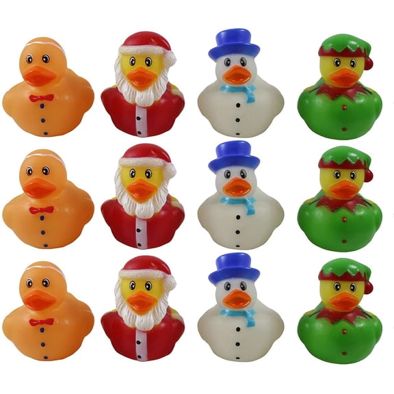 24 Christmas Rubber Duckies - Santa, Gingerbread Man, Snowman, and Elf Ducks - Cute Holiday Party Favor Decoration Gifts (2 Dozen)