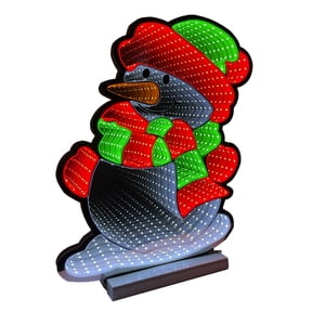 Universal Statues LED Lighted 3D Snowman Christmas Infinity Mirror on Wooden Base - 23"