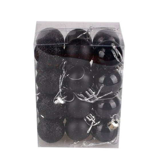 24 Christmas Tree Decoration Balls in 30mm Shatterproof Black Square Box (2Pcs)