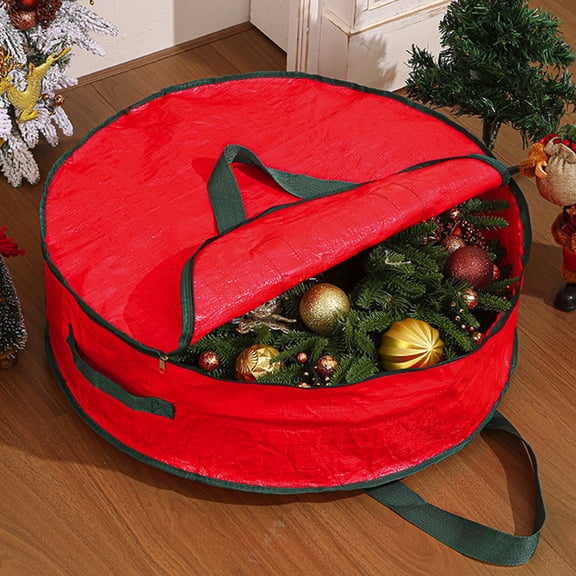 24" Christmas Wreath Storage Bag with Carry Handles,Dust-Proof Waterproof Wreath Storage Container,Heavy Duty Garland Seasonal Holiday Container Box,Round Xmas Bags for Garland Wreath Storage