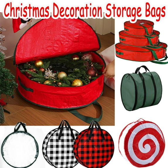 24" Christmas Wreath Storage Bag Wreath Storage Box with Carry Handle, Durable Protective Fabric Wreath Organizer with Wide Opening Zipper for Festive Artificial Holiday Decoration Storage, HAODEJW