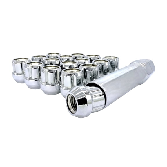 24 Chrome 12x1.5 Open End Lug Wheel Lock Nuts - 6 Spline Tuner Wheel Lug Nuts with Key - Fits Many Honda, Acura, Ford, Chevrolet, Toyota