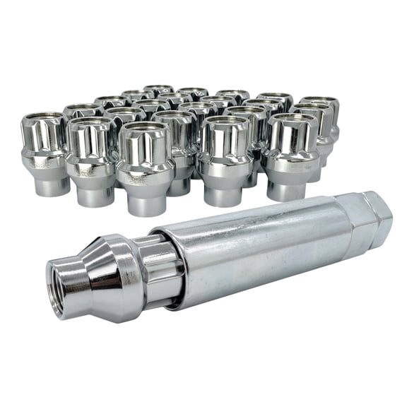 24 Chrome 9/16 Extra Thread Open End Wheel Lock Nuts with 6 Spline Truck Wheel Lug Nut Key - Fits Many Dodge, Ram, Chrysler