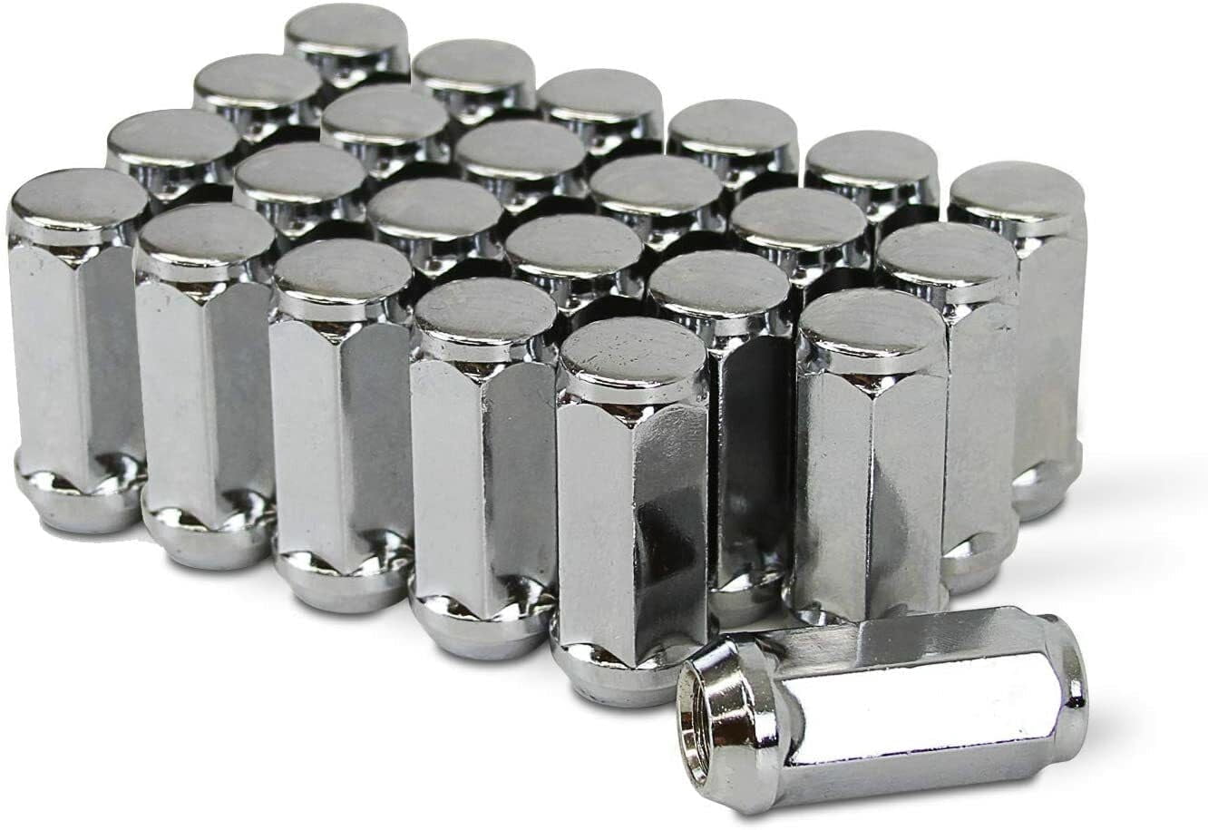 24 Chrome Bulge Acorn Lug Nuts 2" Compatible with Chevy Compatible with GMC Silverado Sierra 1500 14x1.5