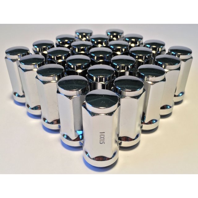 24 Chrome Long Truck Lug Nuts 14x1.5 Chevrolet GMC Silverado Sierra 1.9