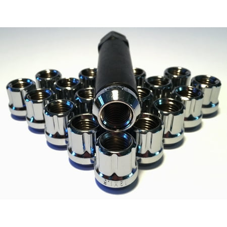 24 Chrome Open End 12X1.5 Acorn Seat Tuner 6 Spline Lock Lug Nut Set with Key